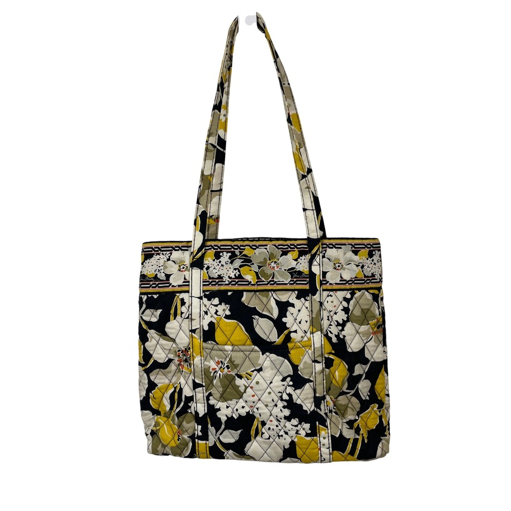 Vera Bradley Sun Valley Quilted Cotton Floral Tote Bag Yellow Black Shoulder